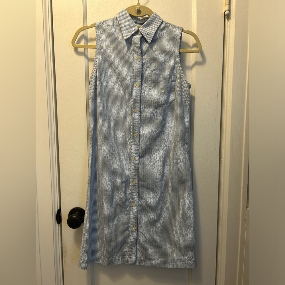 Lauren Ralph Lauren Blue Gingham Collared Button Up Sleeveless Dress size S